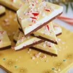 Peppermint bark pieces with layered white and dark chocolate topped with crushed candy canes