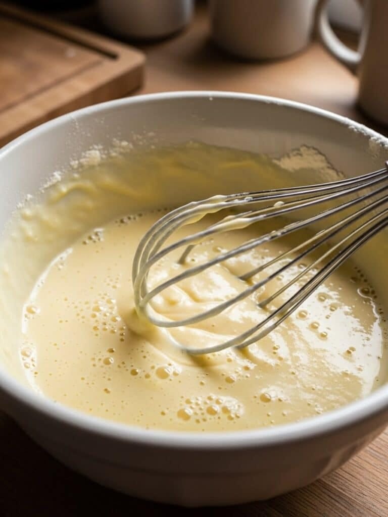 Mixing wet ingredients for chocolate muffins