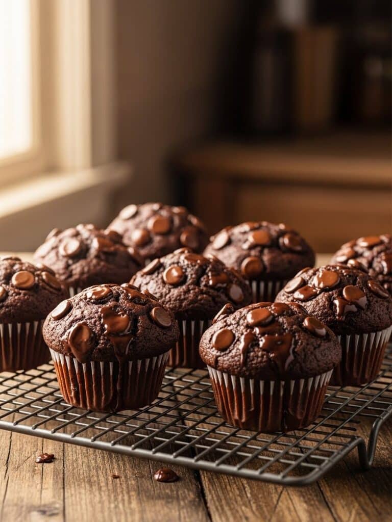 Cooling freshly baked chocolate muffins