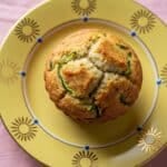 Golden Zucchini Muffin on Yellow Plate