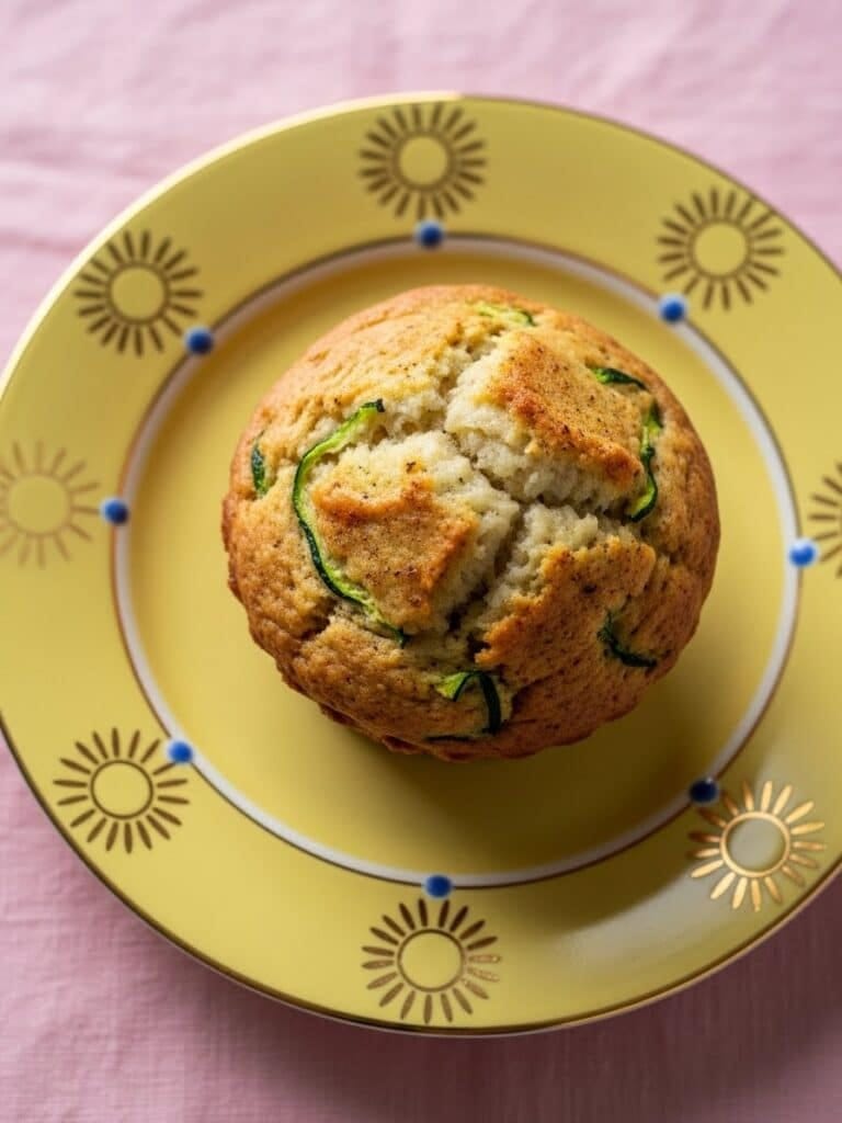 Golden Zucchini Muffin on Yellow Plate