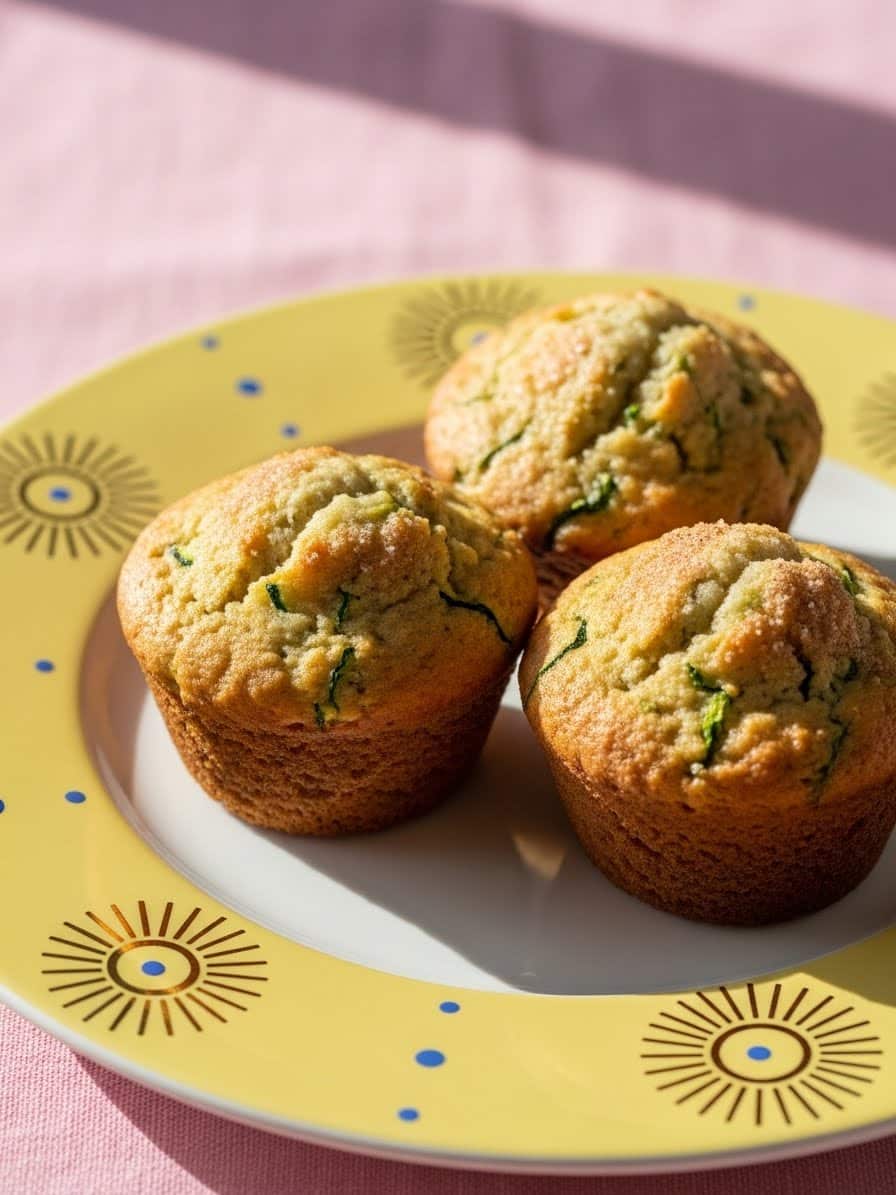 Freshly Baked Zucchini Muffins on Yellow Plate”