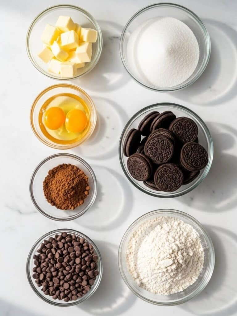 Ingredients for Slutty Brownies laid out on kitchen counter