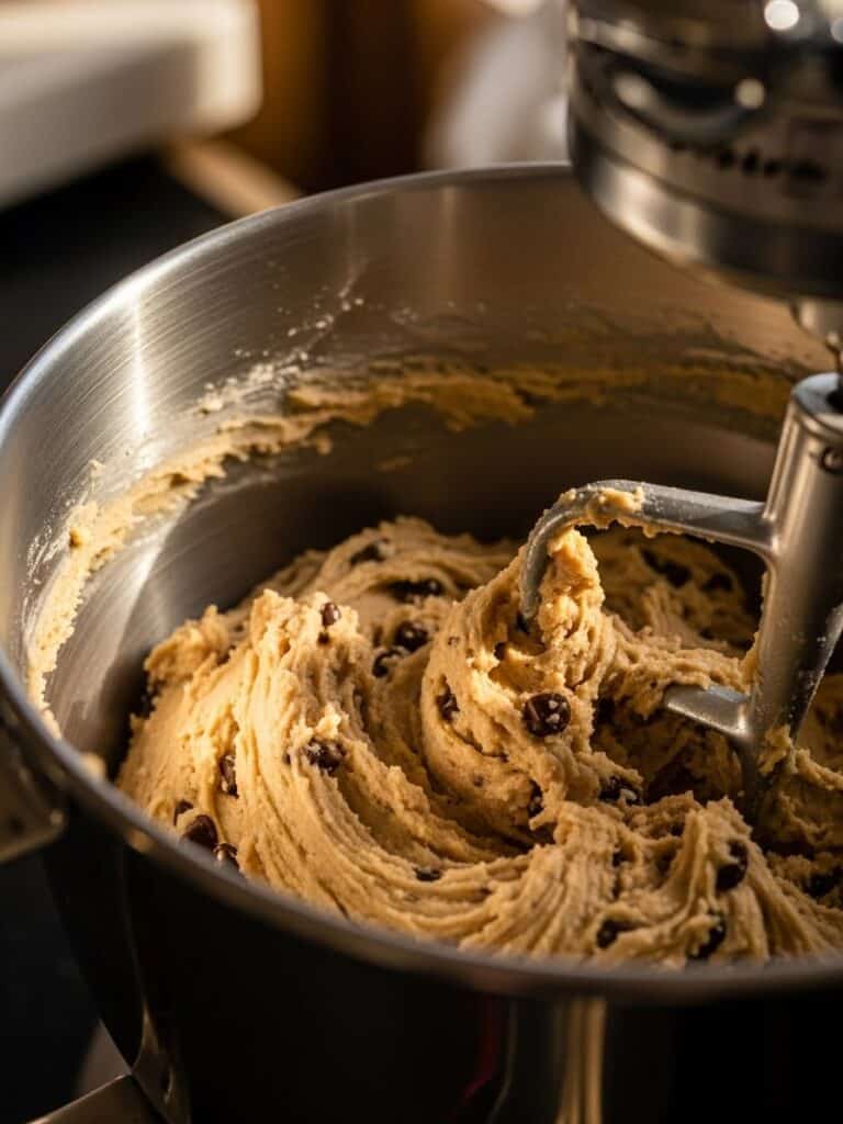 Mixing cookie dough for Slutty Brownies in a stand mixer