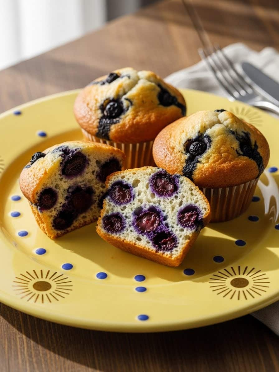 Blueberry muffins served on a plate