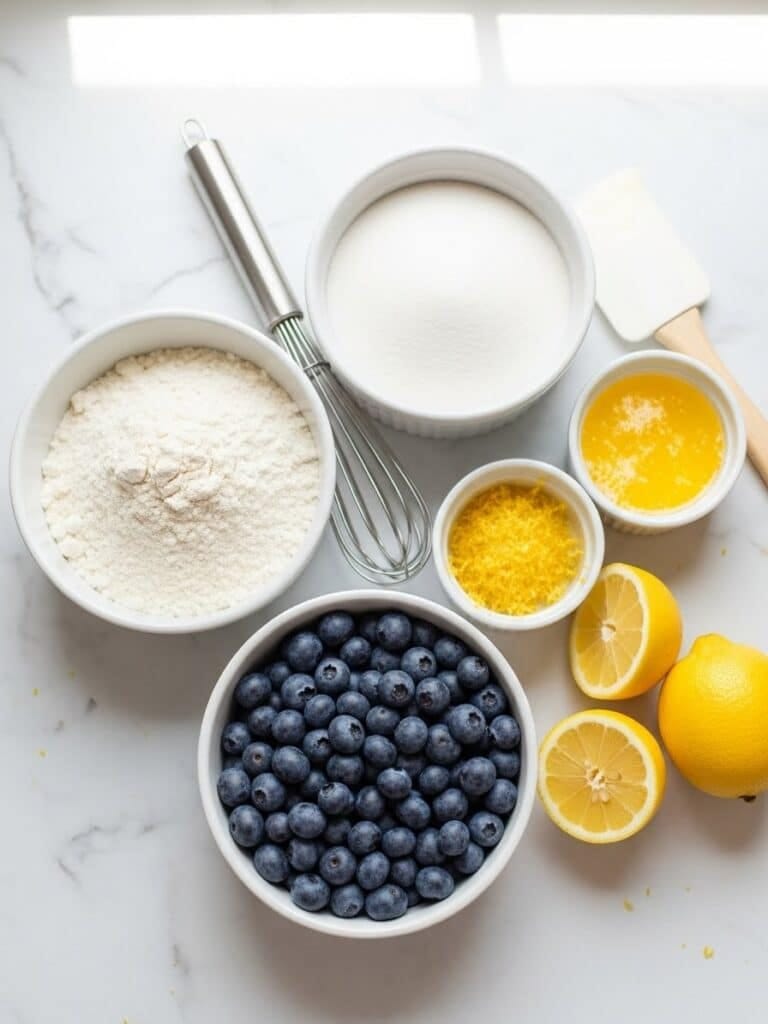 Lemon Blueberry Muffins Ingredients on Counter