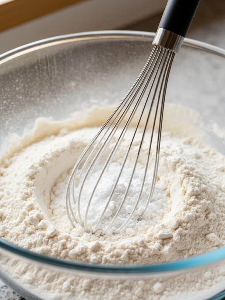 Whisking dry ingredients for lemon blueberry muffins