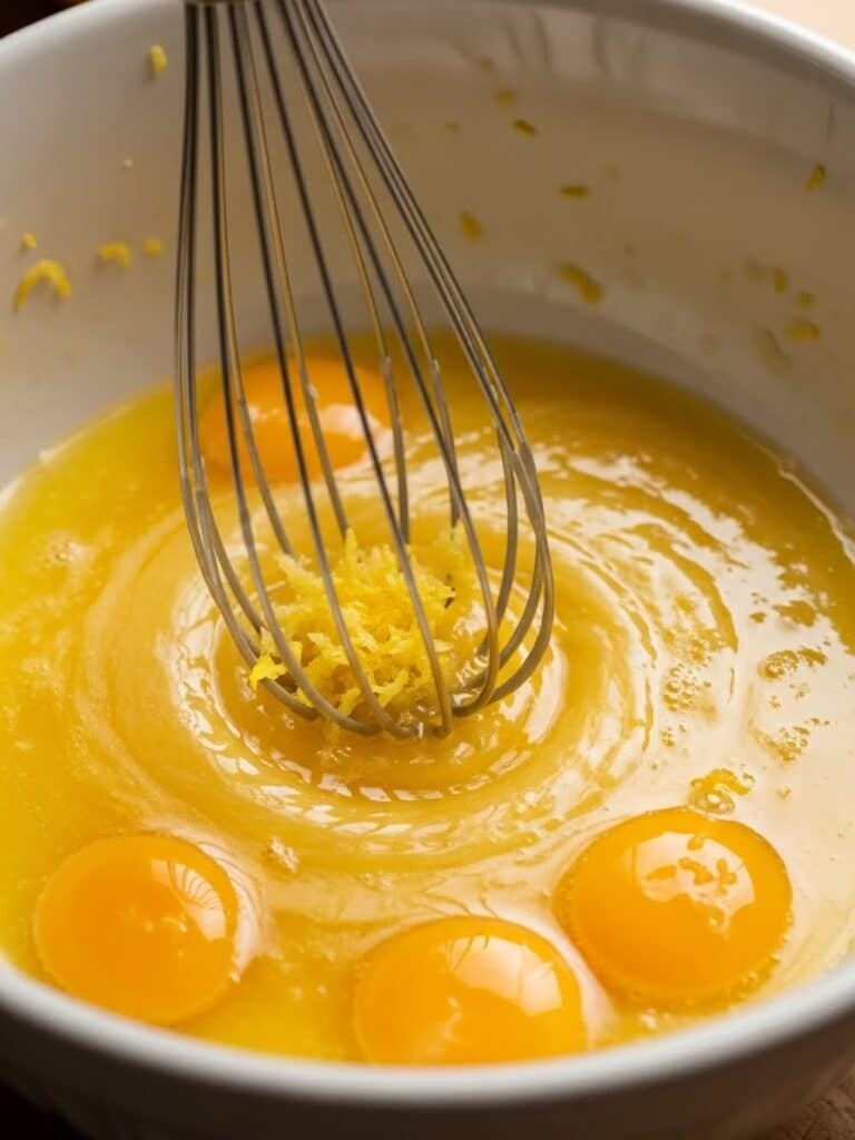 Whisking wet ingredients for lemon blueberry muffins