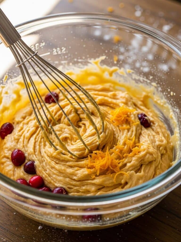 Mixing Cranberry Orange Muffin batter