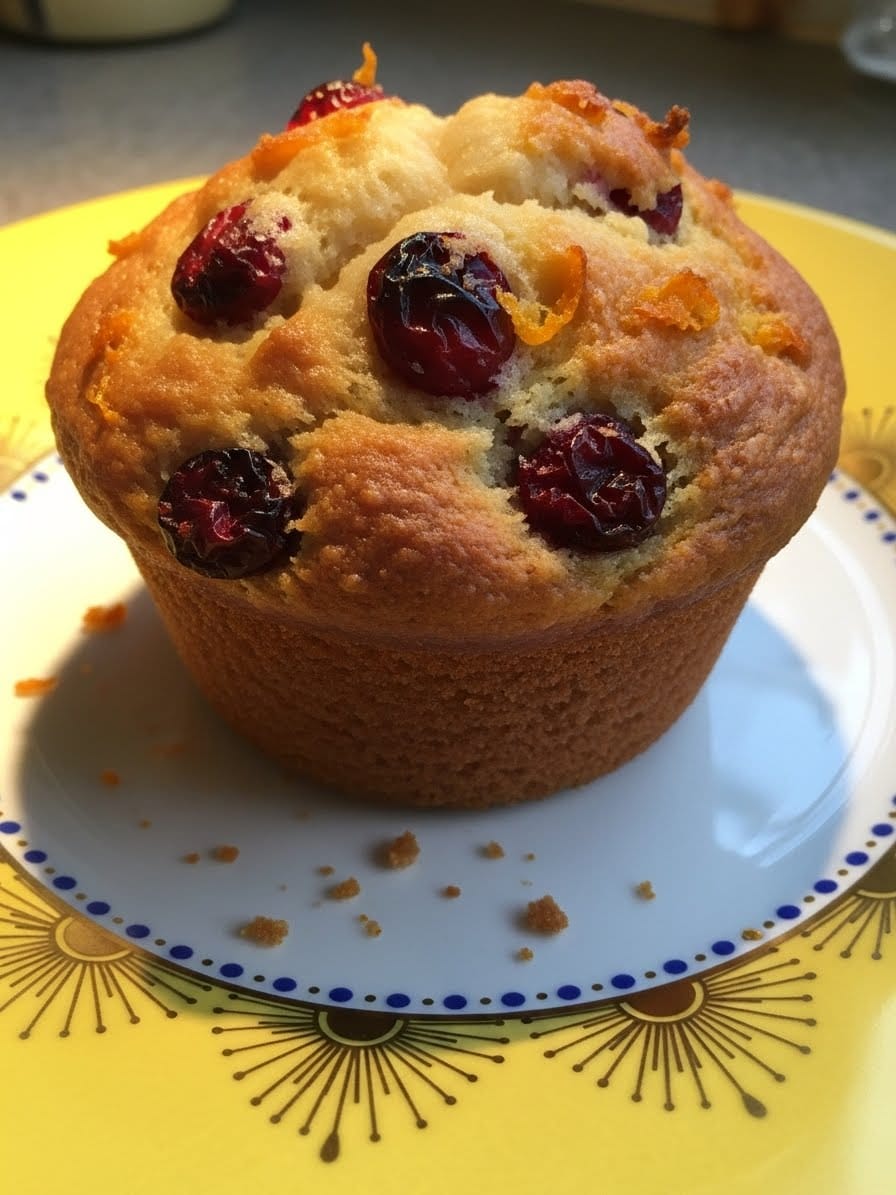 Cranberry Orange Muffin on yellow plate
