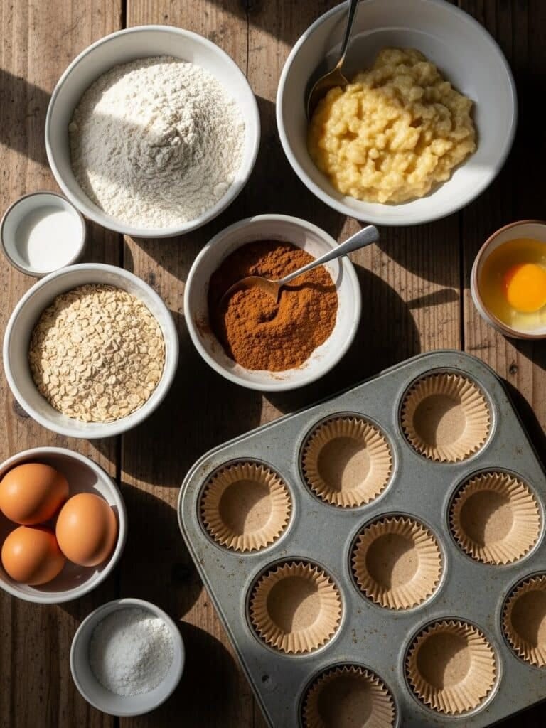anana Oatmeal Muffins ingredients on counter