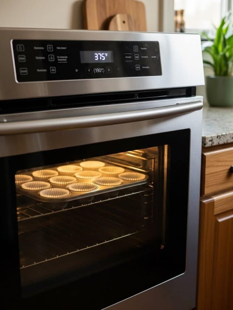 Muffin pan lined and oven preheating for Banana Oatmeal Muffins