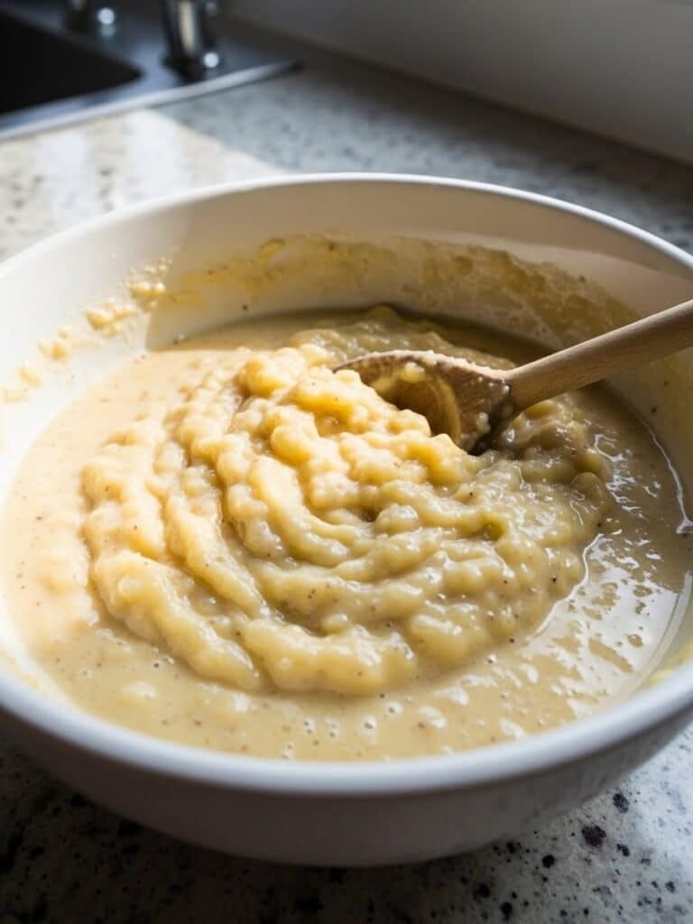 Wet ingredients for Banana Oatmeal Muffins being whisked