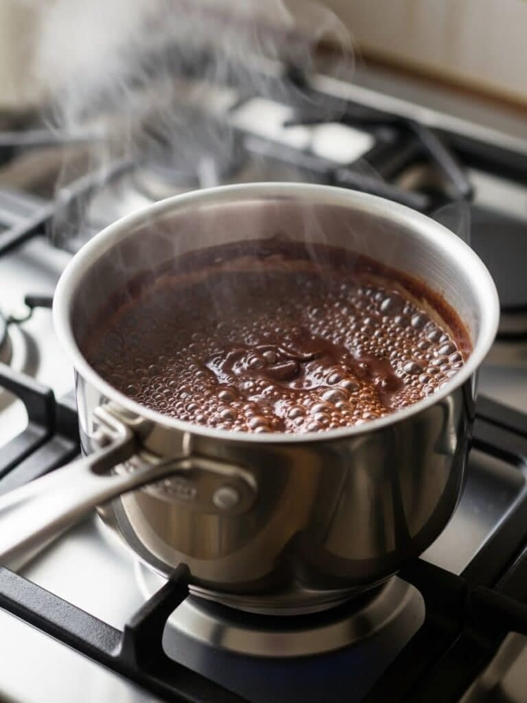 Boiling sugar and cocoa mixture for no bake cookies