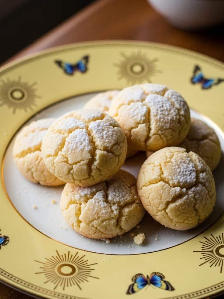 Cream Cheese Cookies served on vintage plate with milk