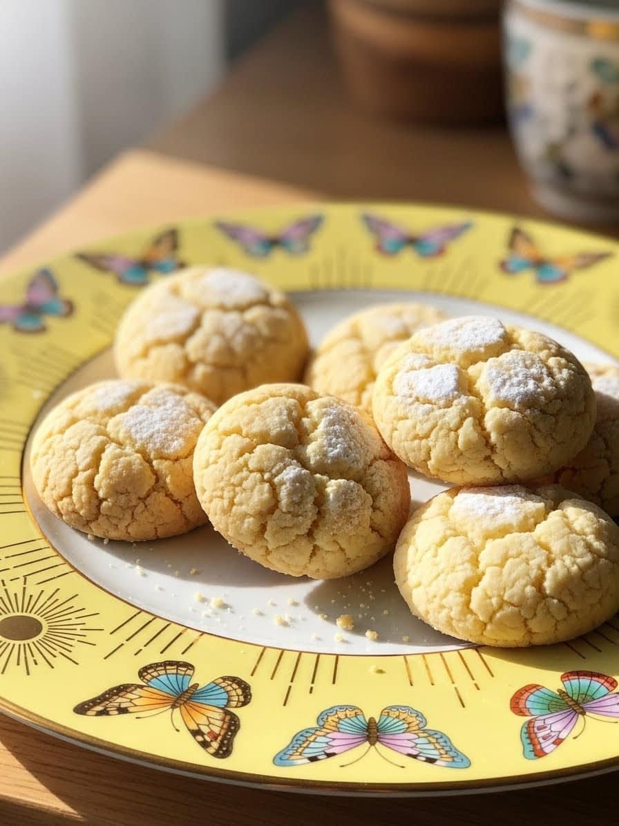Cream Cheese Cookies on vintage plate with milk