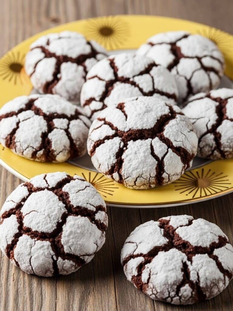 Chocolate Crinkle Cookies on a serving plate