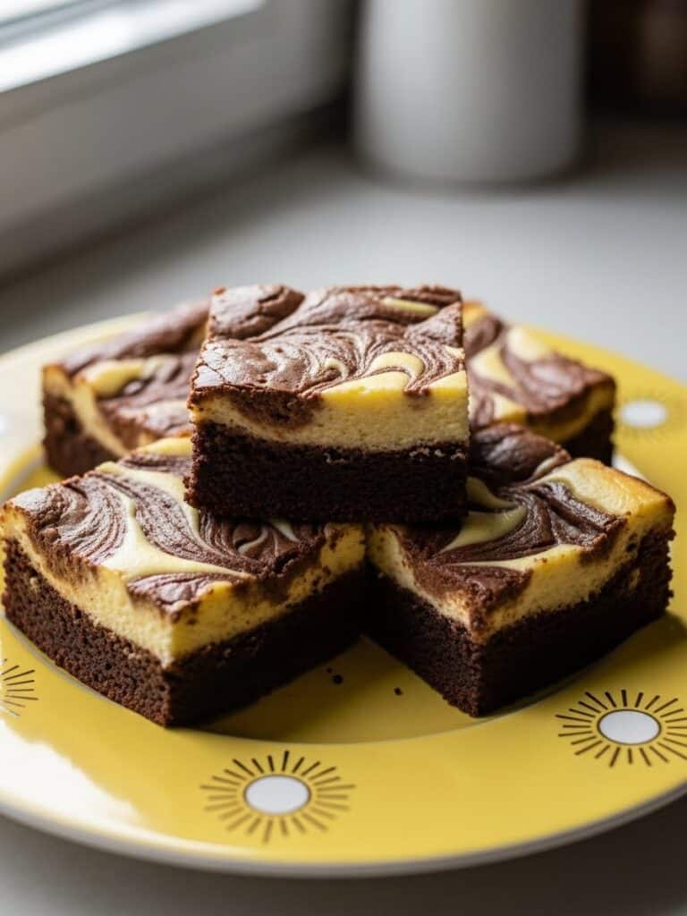Cheesecake Brownies hero image with creamy swirl and fudgy chocolate base