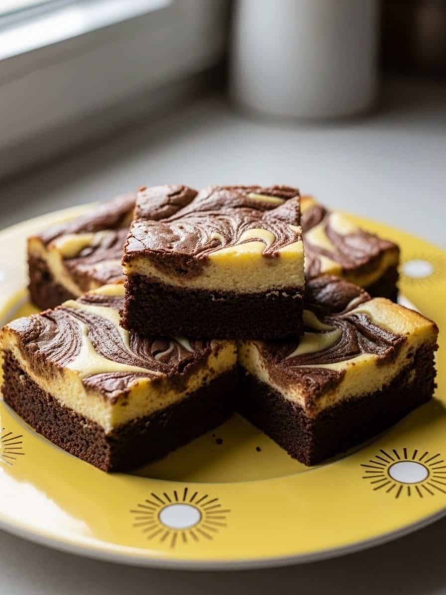 Cheesecake Brownies hero image with creamy swirl and fudgy chocolate base
