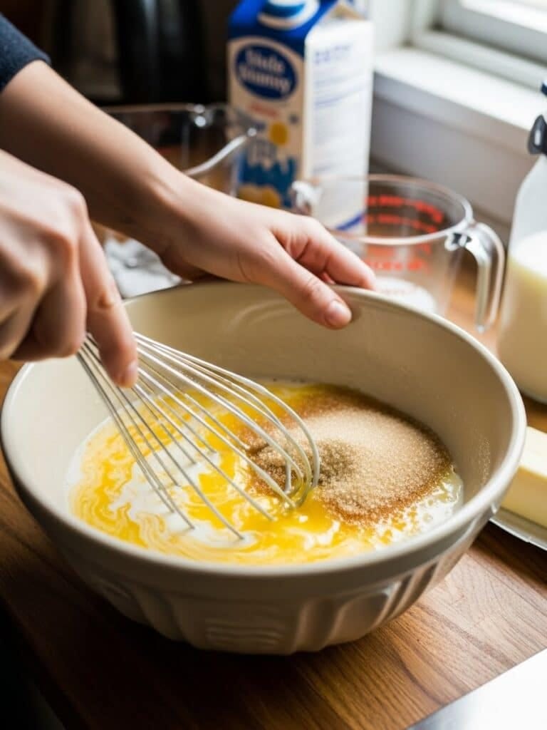 Mixing Ingredients for Bread Pudding