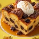 Bread Pudding on Yellow Plate