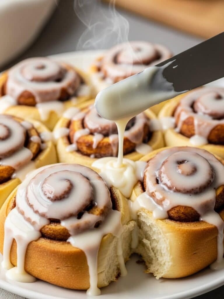 Homemade cinnamon rolls served warm on a breakfast table