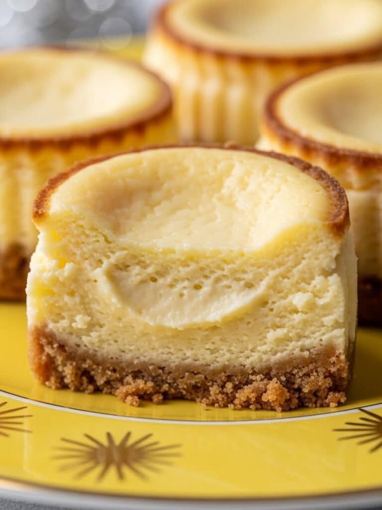 Close-up of mini cheesecake interior showing creamy texture