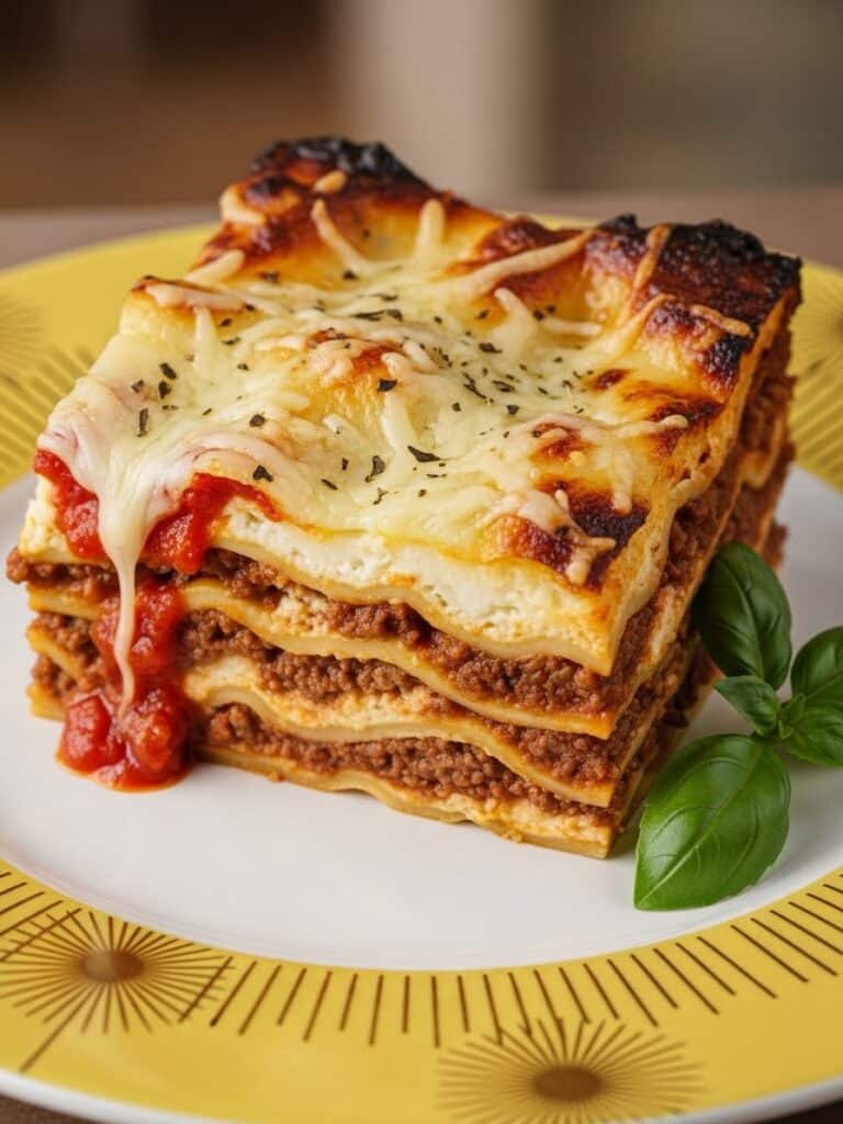 Serving homemade beef lasagna