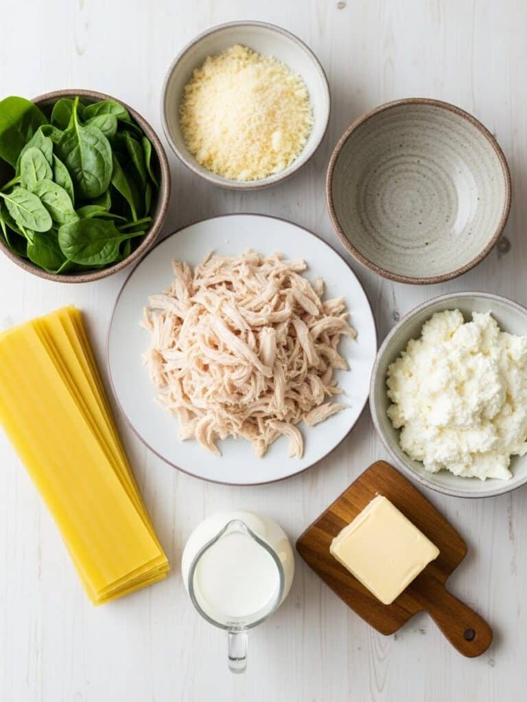 Chicken Lasagna ingredients flatlay