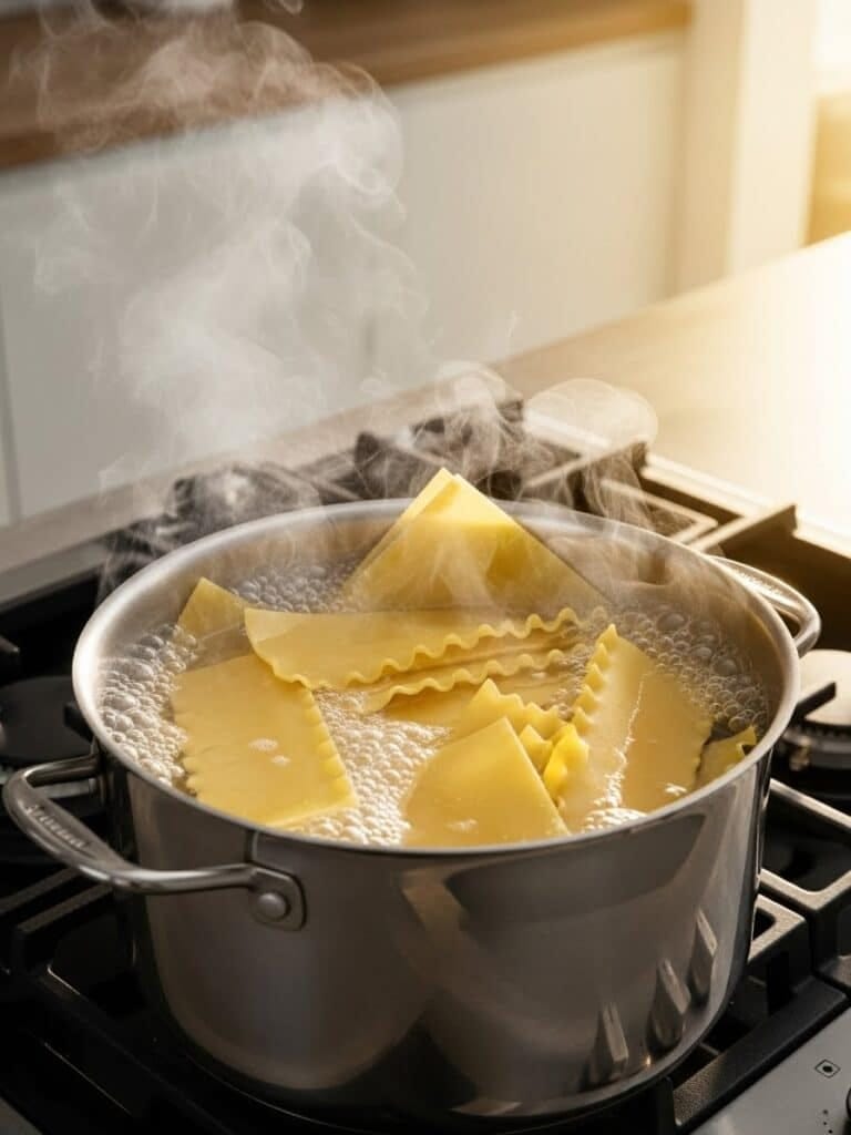 Boiling lasagna noodles for Chicken Lasagna