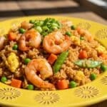 Shrimp Fried Rice served on a yellow plate
