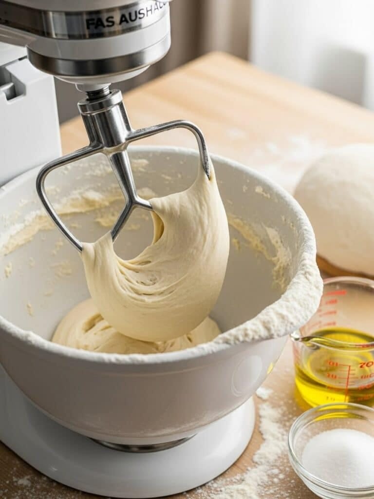 Blooming yeast in warm water for homemade pizza dough