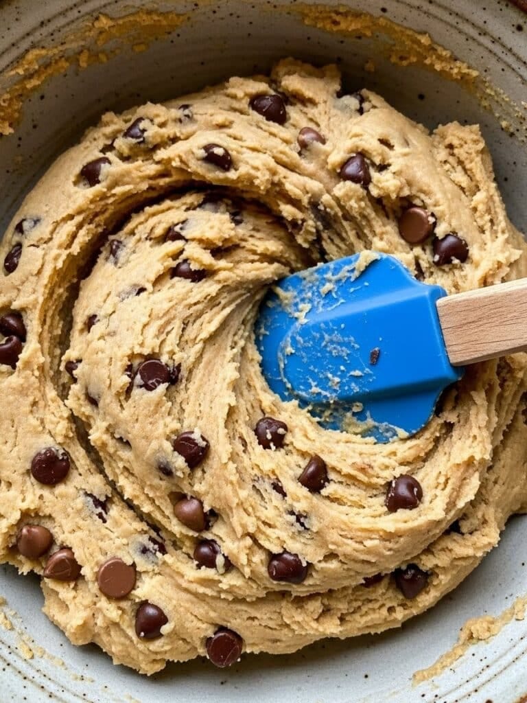 Cookie dough mixed in bowl