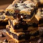 Brookies cut into squares showing cookie and brownie layers