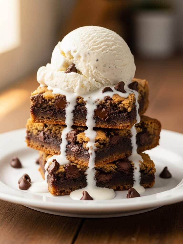 Serving Chocolate Chip Cookie Bars with ice cream