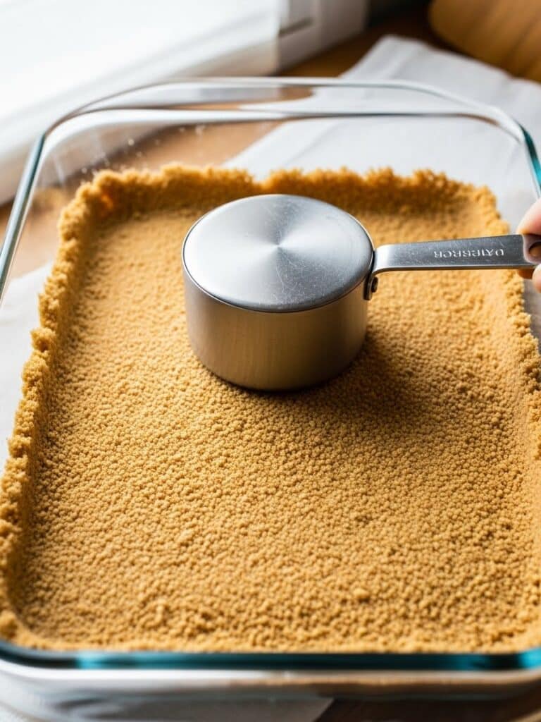 ressing graham cracker crust for Key Lime Pie Bars into a baking pan