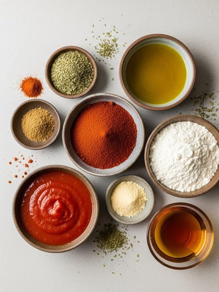 Flatlay of Enchilada Sauce Ingredients