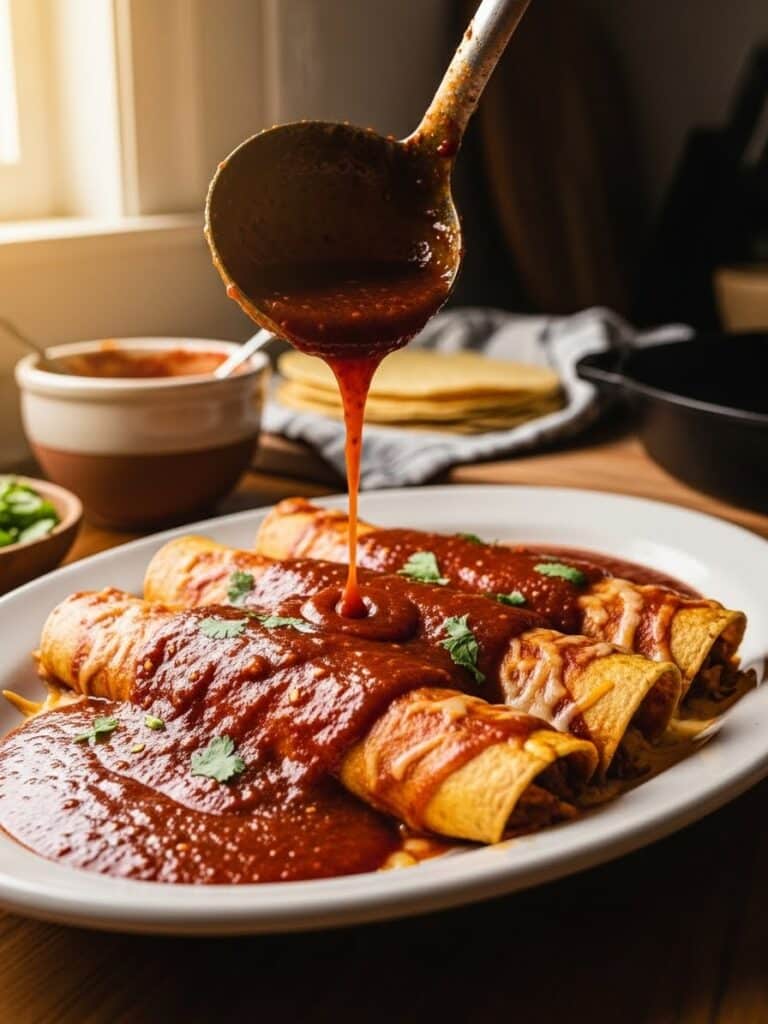 Enchiladas Served with Homemade Enchilada Sauce
