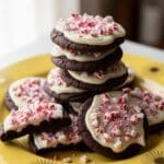 Chocolate Peppermint Bark Cookies on yellow plate with golden rim