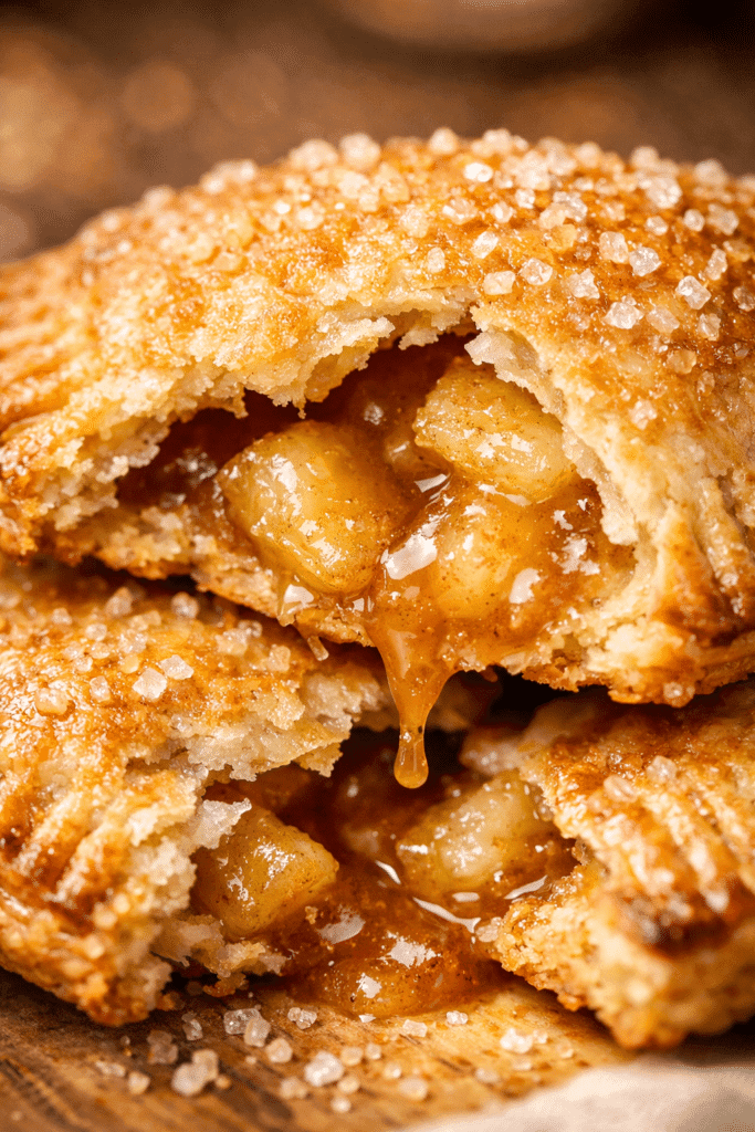 Air Fryer Hand Pie close-up showing flaky crust and apple filling