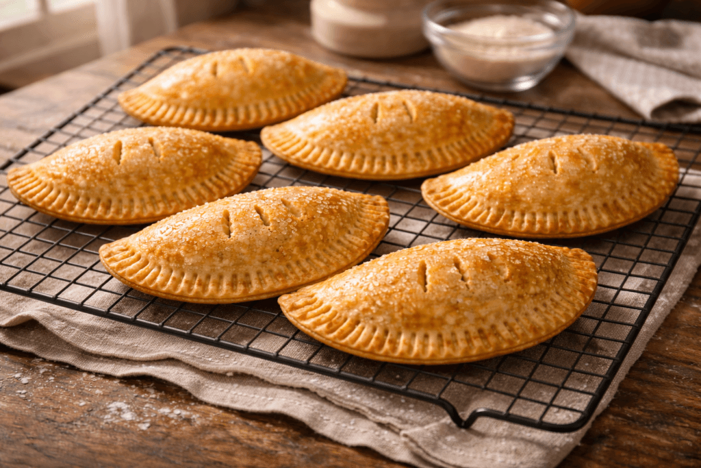Cooling freshly baked Air Fryer Hand Pies on wire rack