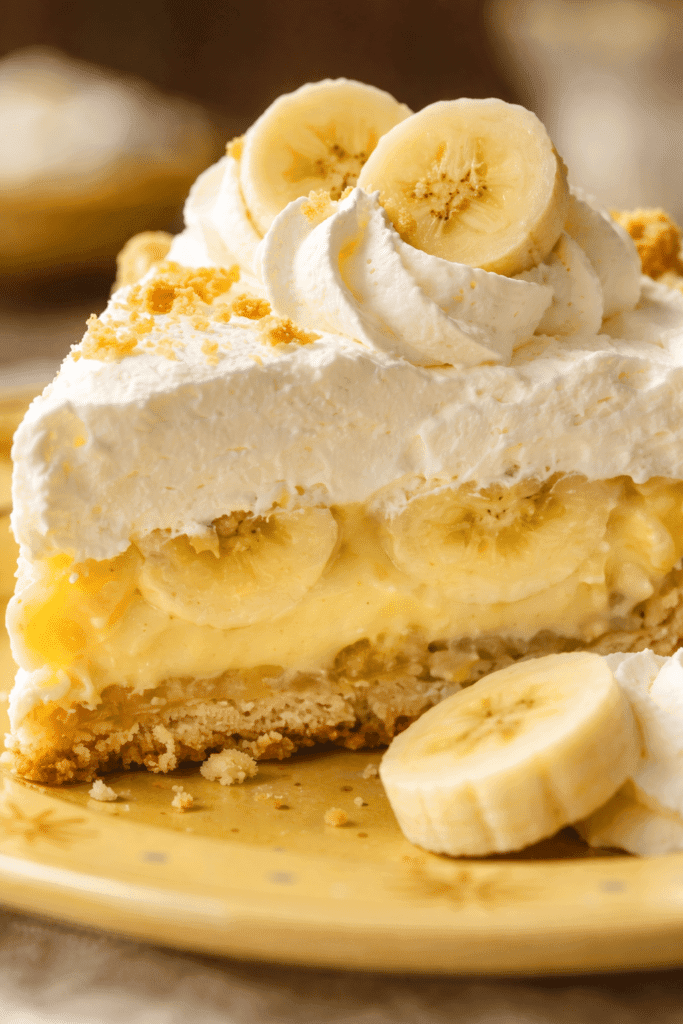 Close-up of Banana Cream Pie texture with vanilla custard and bananas