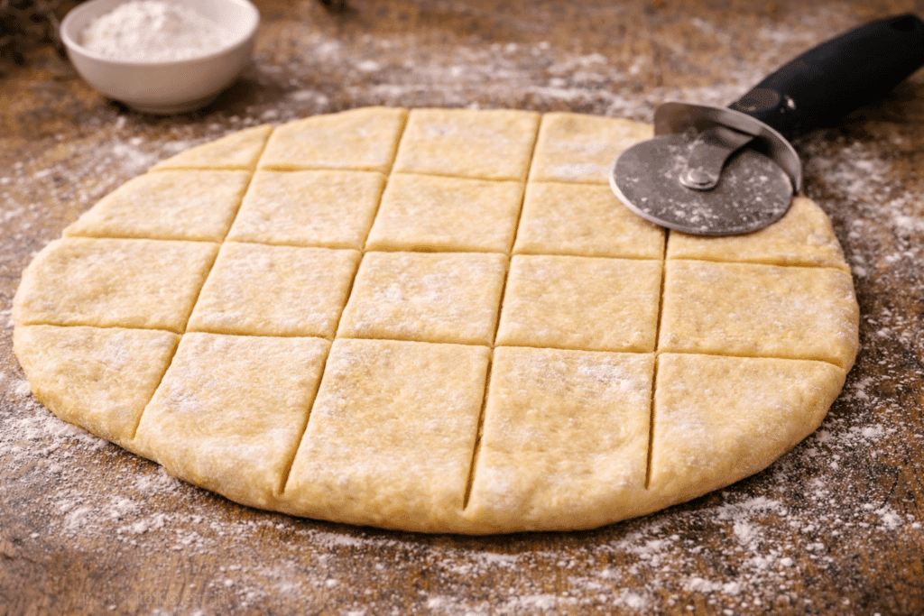 Cutting beignets dough into squares