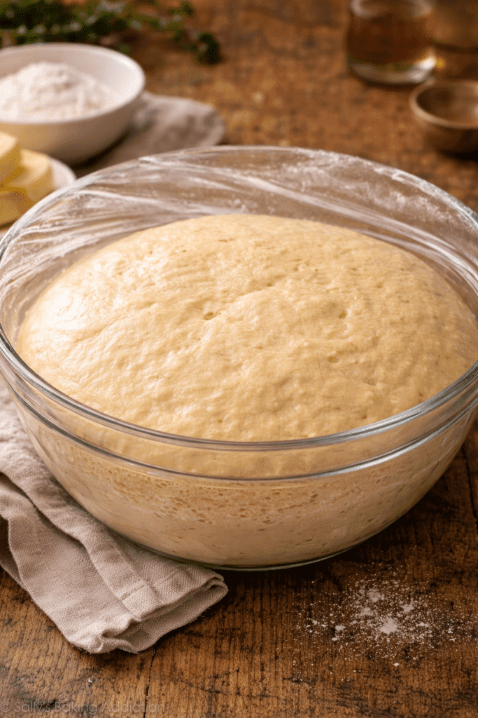Beignets dough rising in bowl