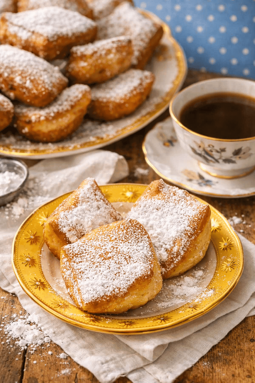 Beignets recipe with powdered sugar served warm