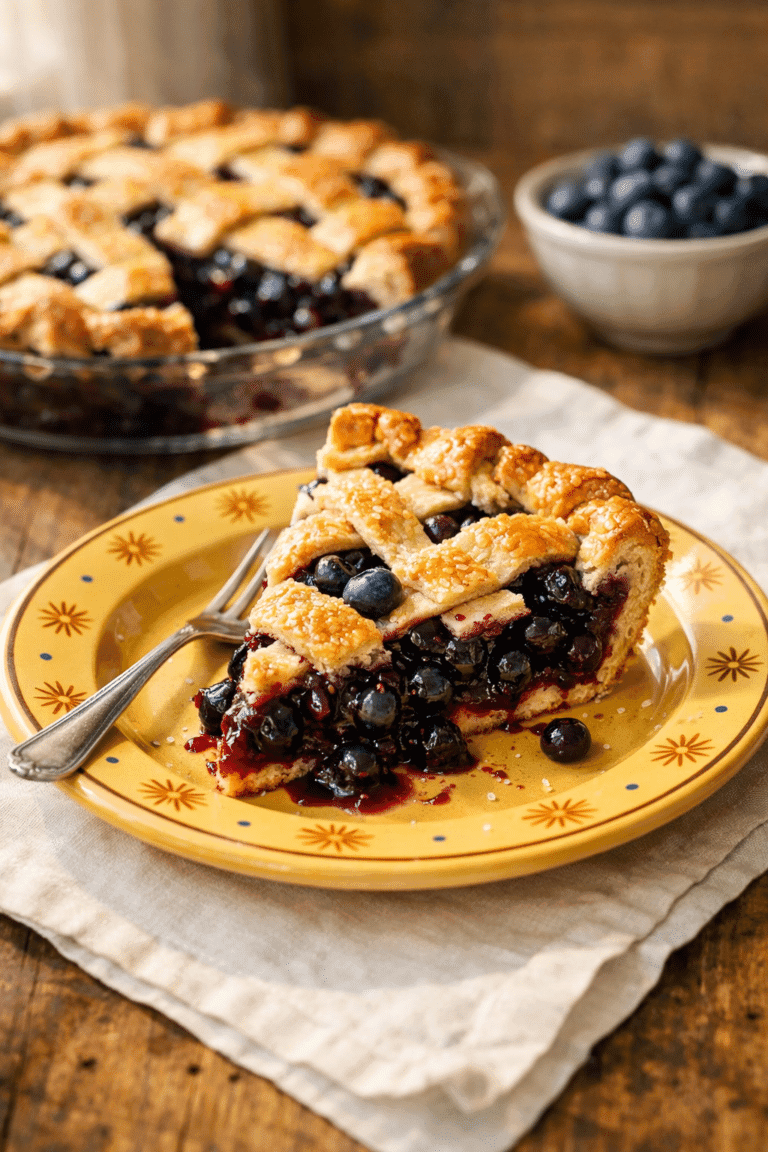 Blueberry Pie Recipe with golden lattice crust and juicy blueberry filling