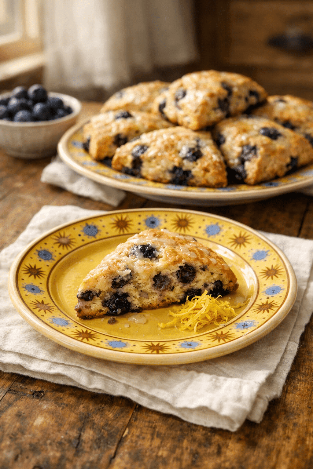 Homemade Blueberry Scones on yellow plate