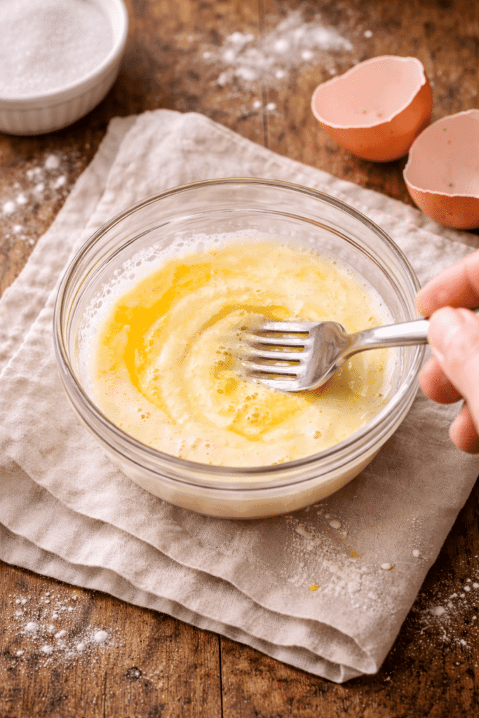 Mixing egg and cream for blueberry scones dough