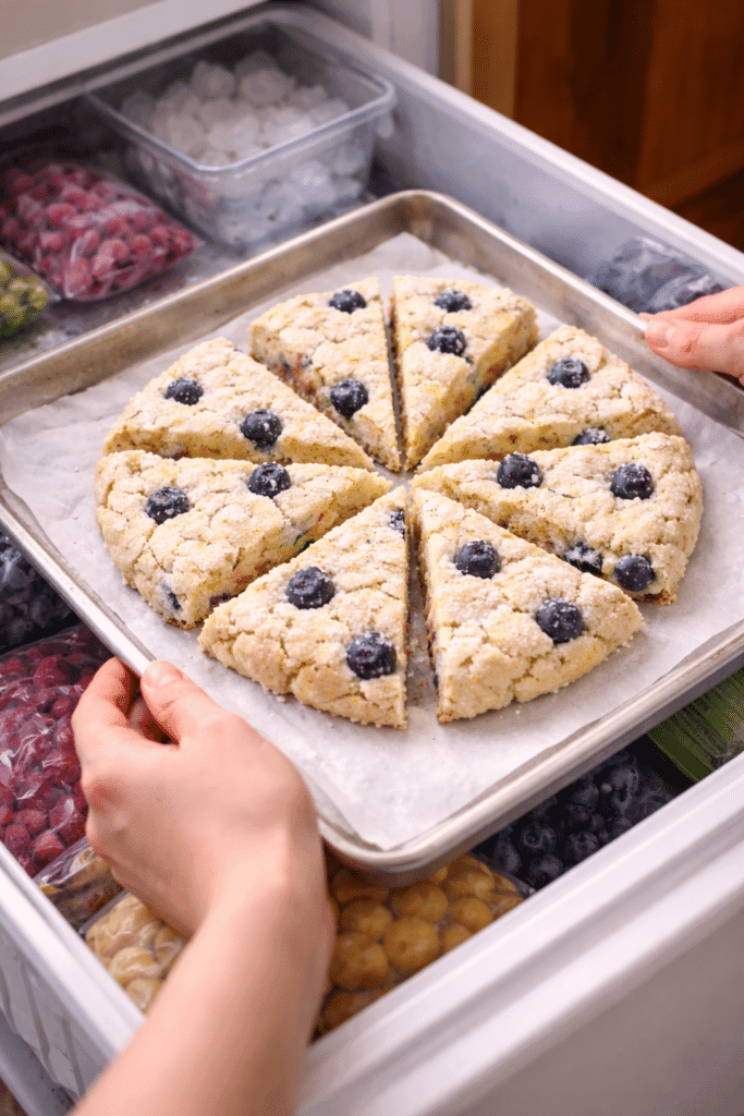 Chilling blueberry scone dough before baking