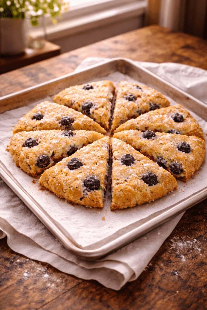 Cooling freshly baked blueberry scones before serving